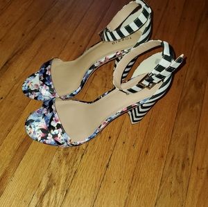 Floral and stripe strappy heels size 13